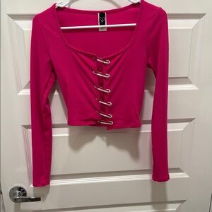 Pink Long Sleeve Top with Metal Embellished  Accents